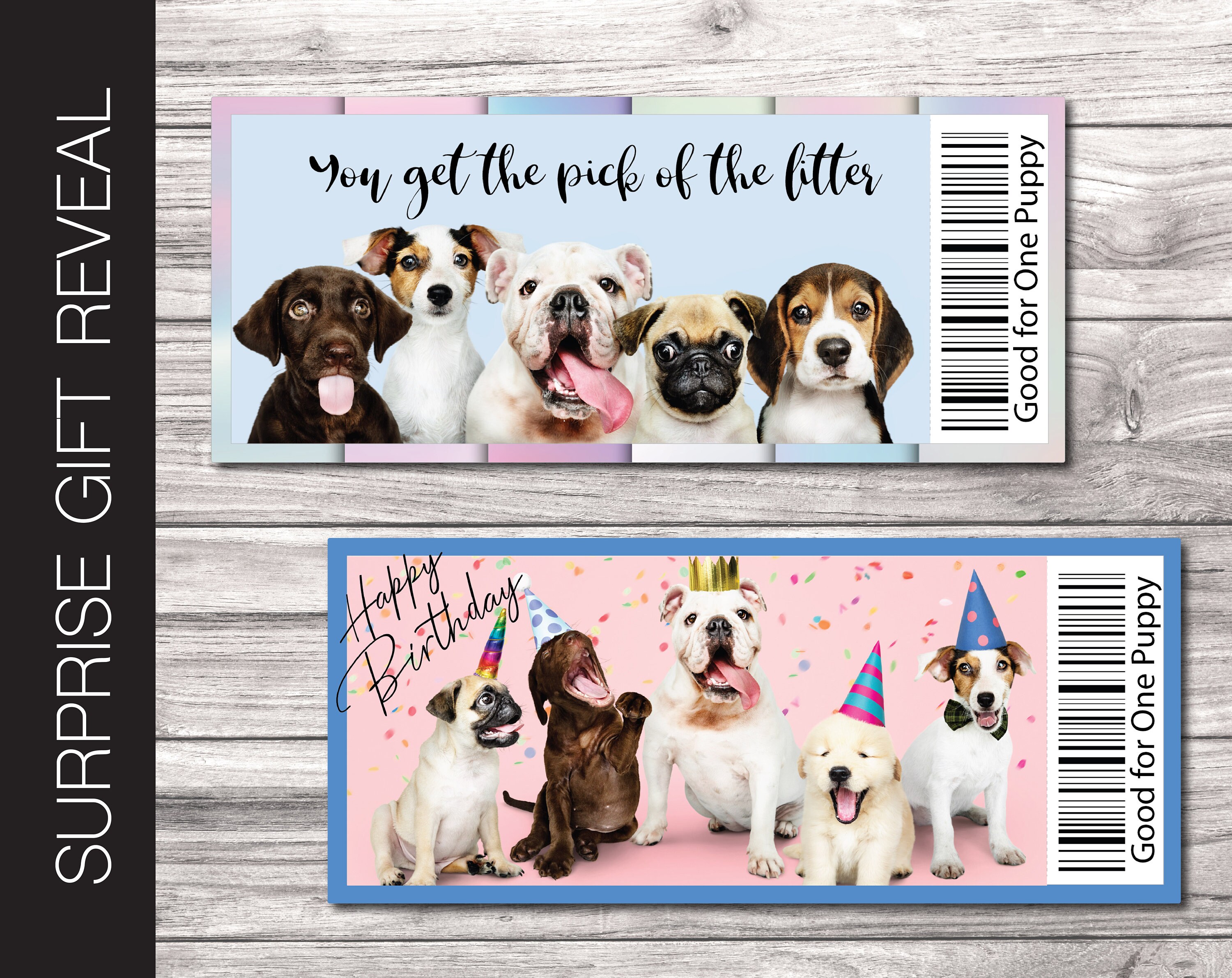 Printable NEW PUPPY / DOG Surprise Gift Reveal Coupon. Instant Etsy