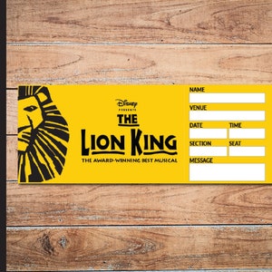 printable lion king broadway surprise ticket editable musical etsy