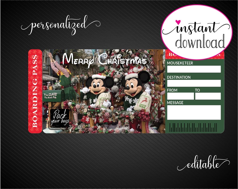 Printable DISNEY CHRISTMAS Surprise Trip Ticket. Disney World Etsy