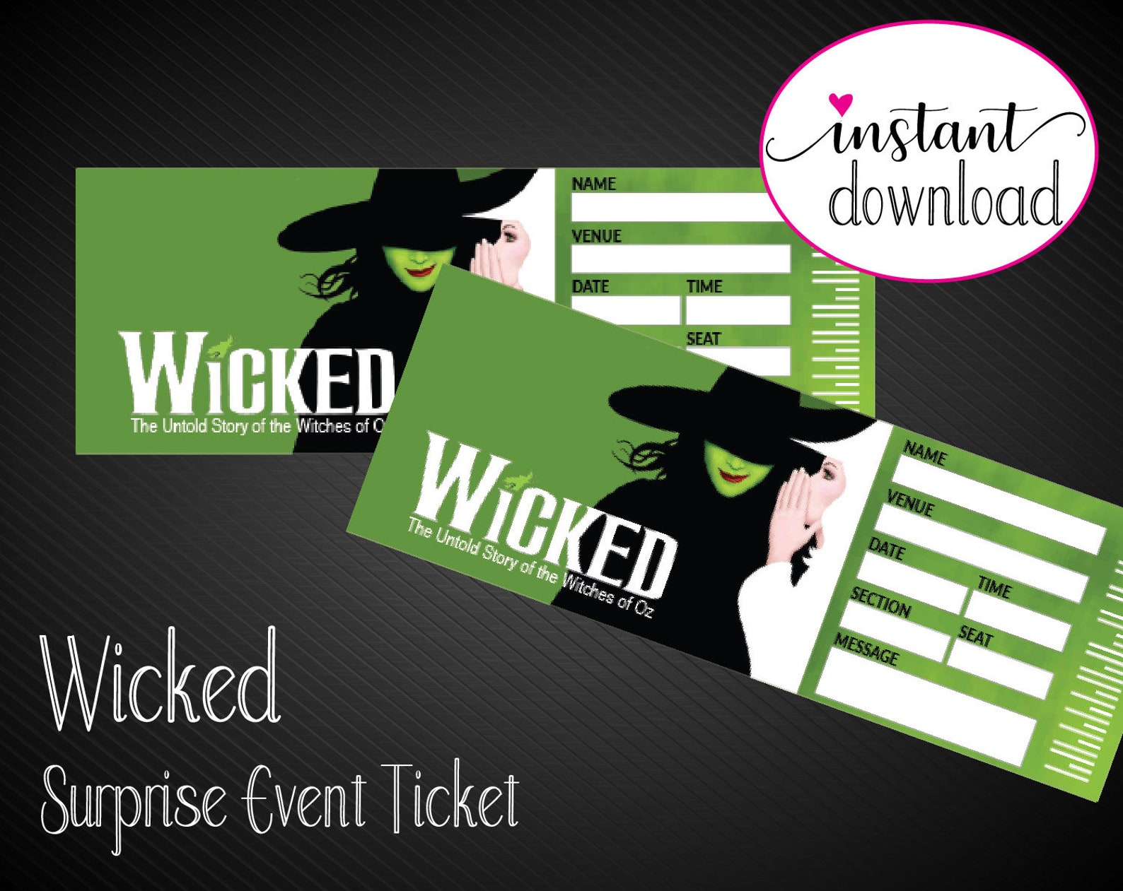 Printable Wicked Broadway Surprise Ticket Editable Musical Etsy 