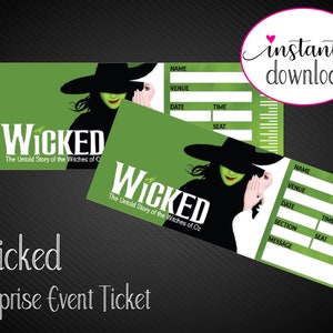 Printable WICKED Broadway Surprise Ticket. Editable Musical Theatre Faux Event Admission Souvenir Keepsake. PDF Instant Digital Download. image 2