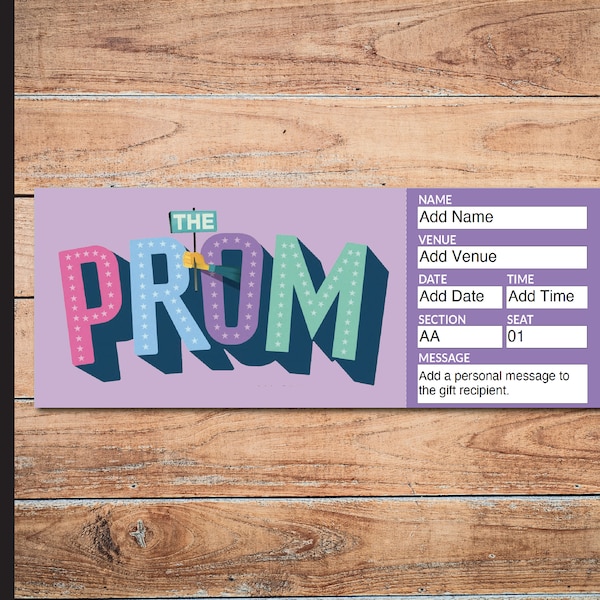 Printable THE PROM Broadway Surprise Ticket. Editable Musical Theatre Faux Event Admission Souvenir Keepsake. PdF Instant Digital Download.