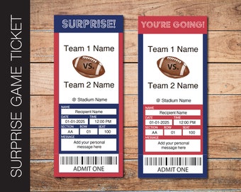 Editable NEW YORK Colors Football Game Gift Reveal Ticket.  Editable Instant Download.