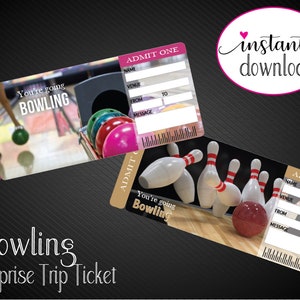 Printable BOWLING Surprise Event Tickets. Vacation Ticket. Admission Ticket. Instant Download. image 2