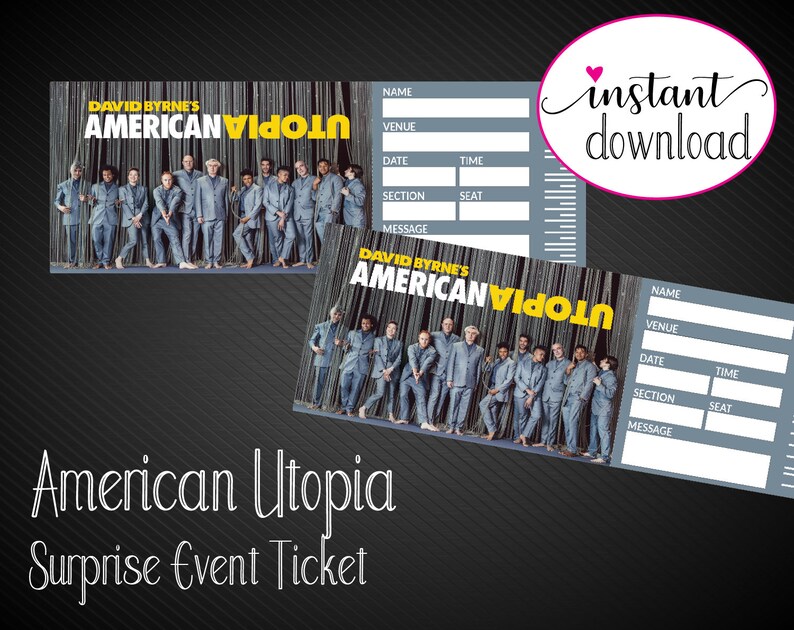Printable AMERICAN UTOPIA Broadway Surprise Ticket. Editable Etsy