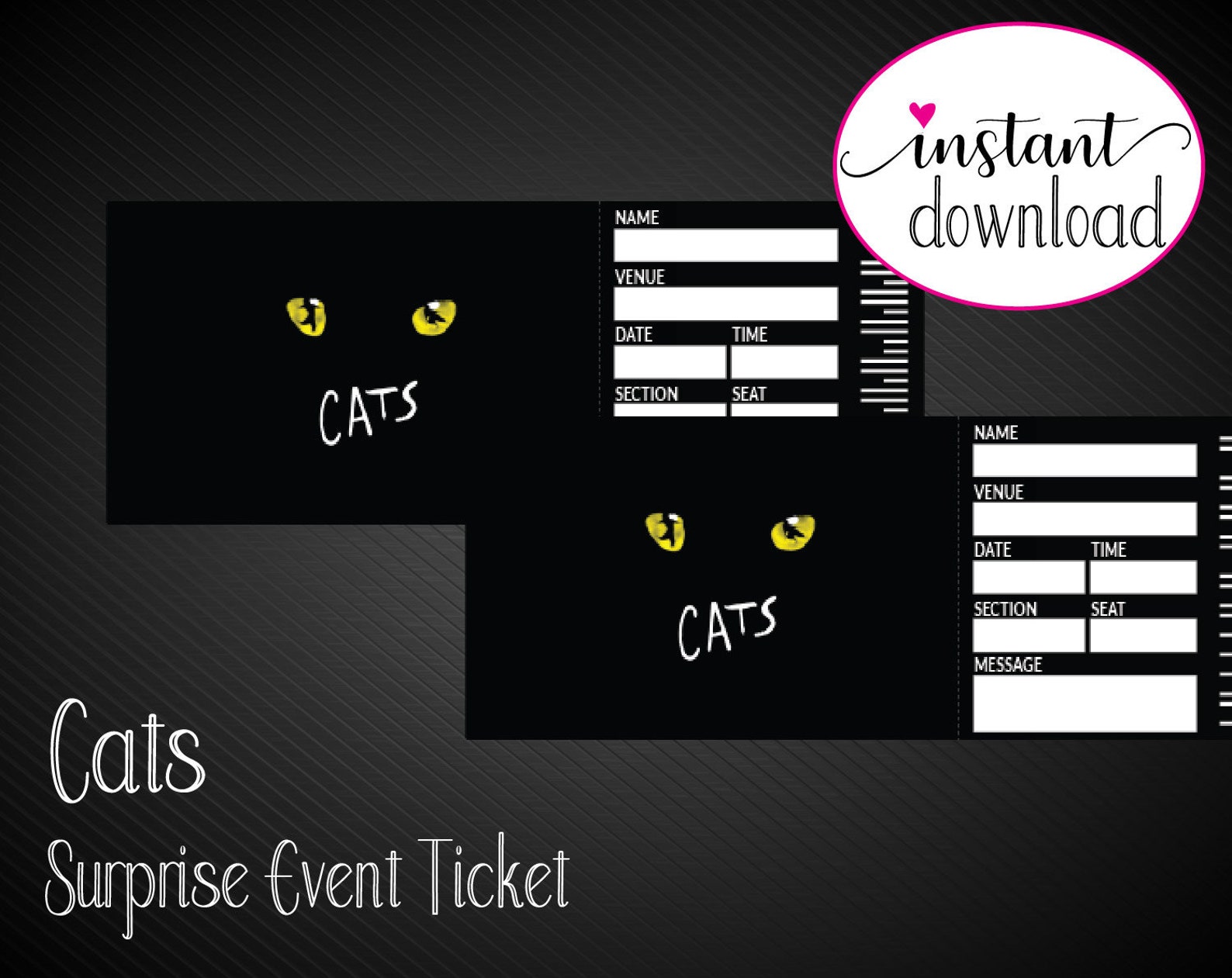Printable CATS Broadway Surprise Ticket. Editable Musical Etsy
