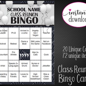 Printable CLASS REUNION Bingo Game | 40 Print-ready or Editable PDF ...