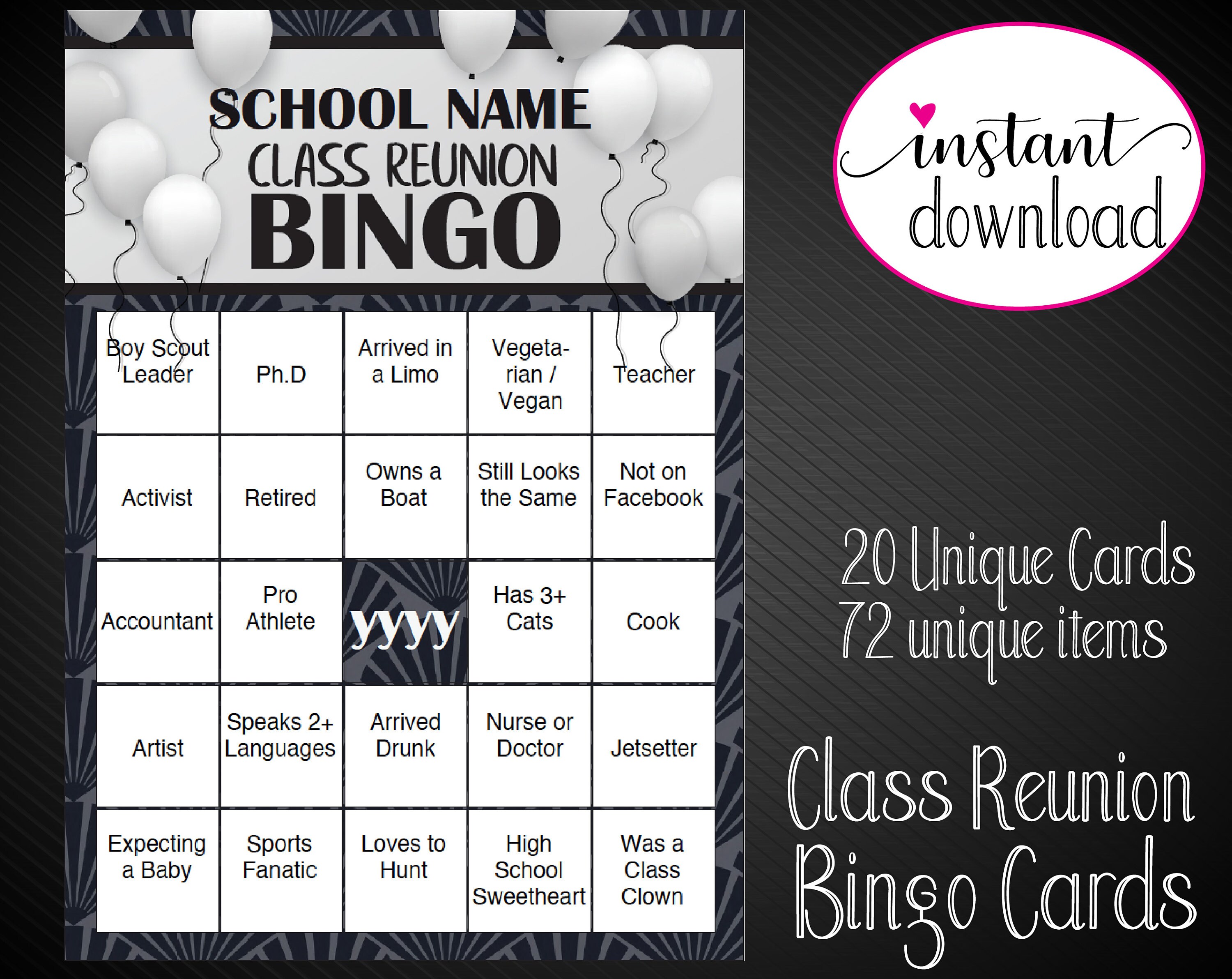 Printable CLASS REUNION Bingo Game 40 Print-ready or - Etsy