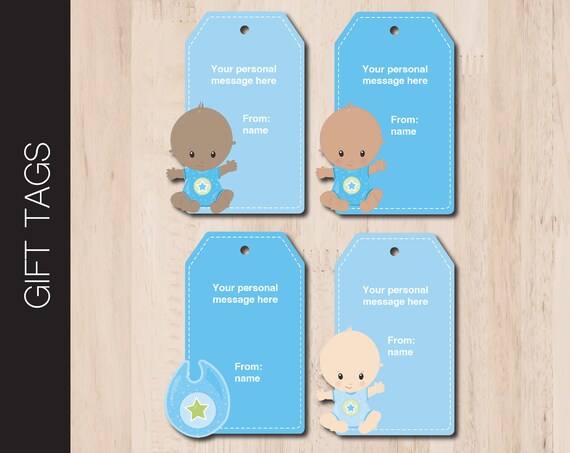 Editable Baby Boy Themed Gift Tags. Double-sided Printable - Etsy