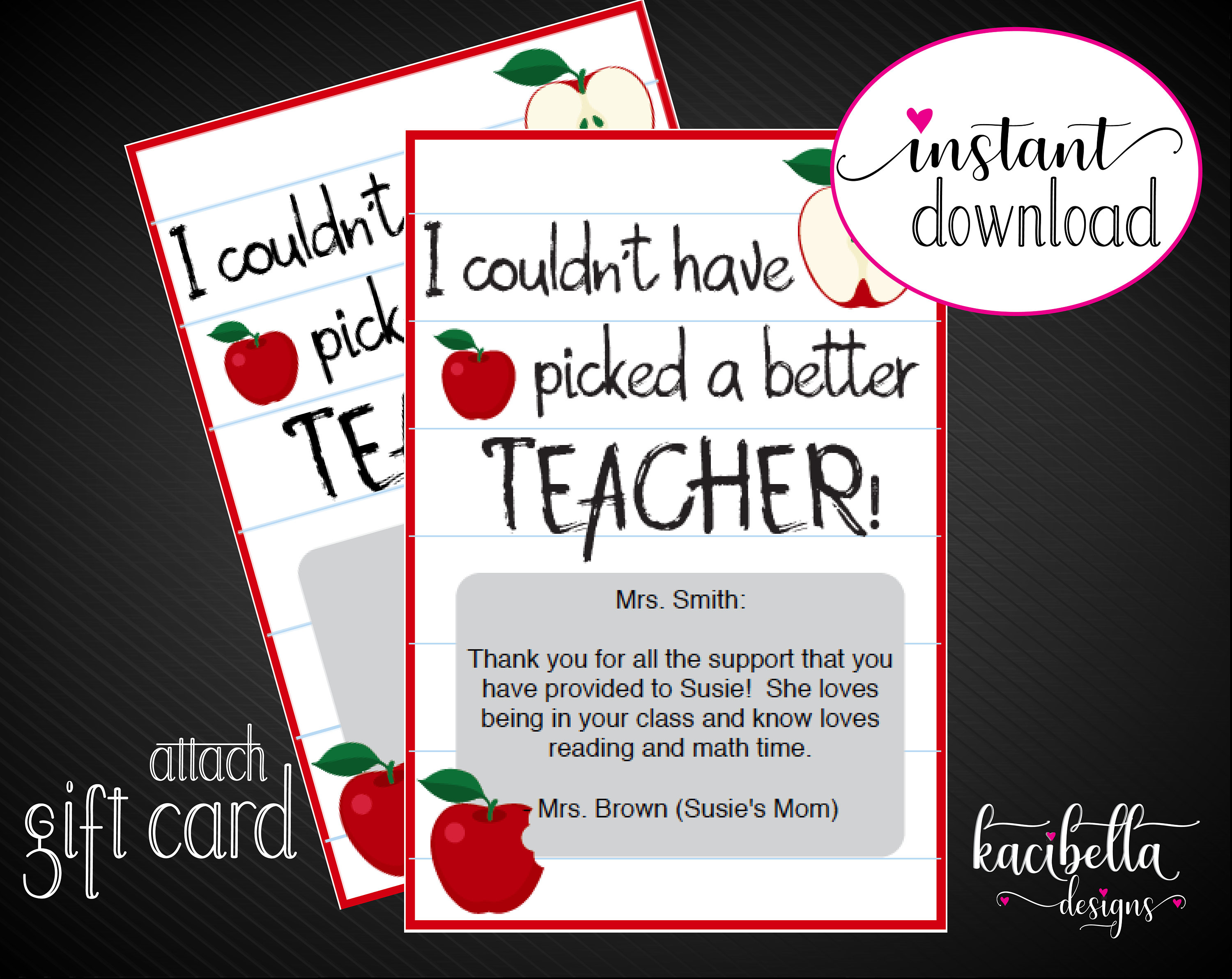 Printable TEACHER APPRECIATION Gift Card Holder. I | Etsy