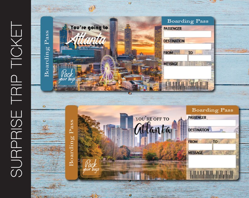 Printable ATLANTA Surprise Trip Gift Ticket. Boarding Pass. Etsy