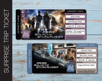 Printable GALACTIC STAR CRUISER Surprise Gift Ticket / Boarding Pass.  Pack Your Bags!  Editable PdF File.