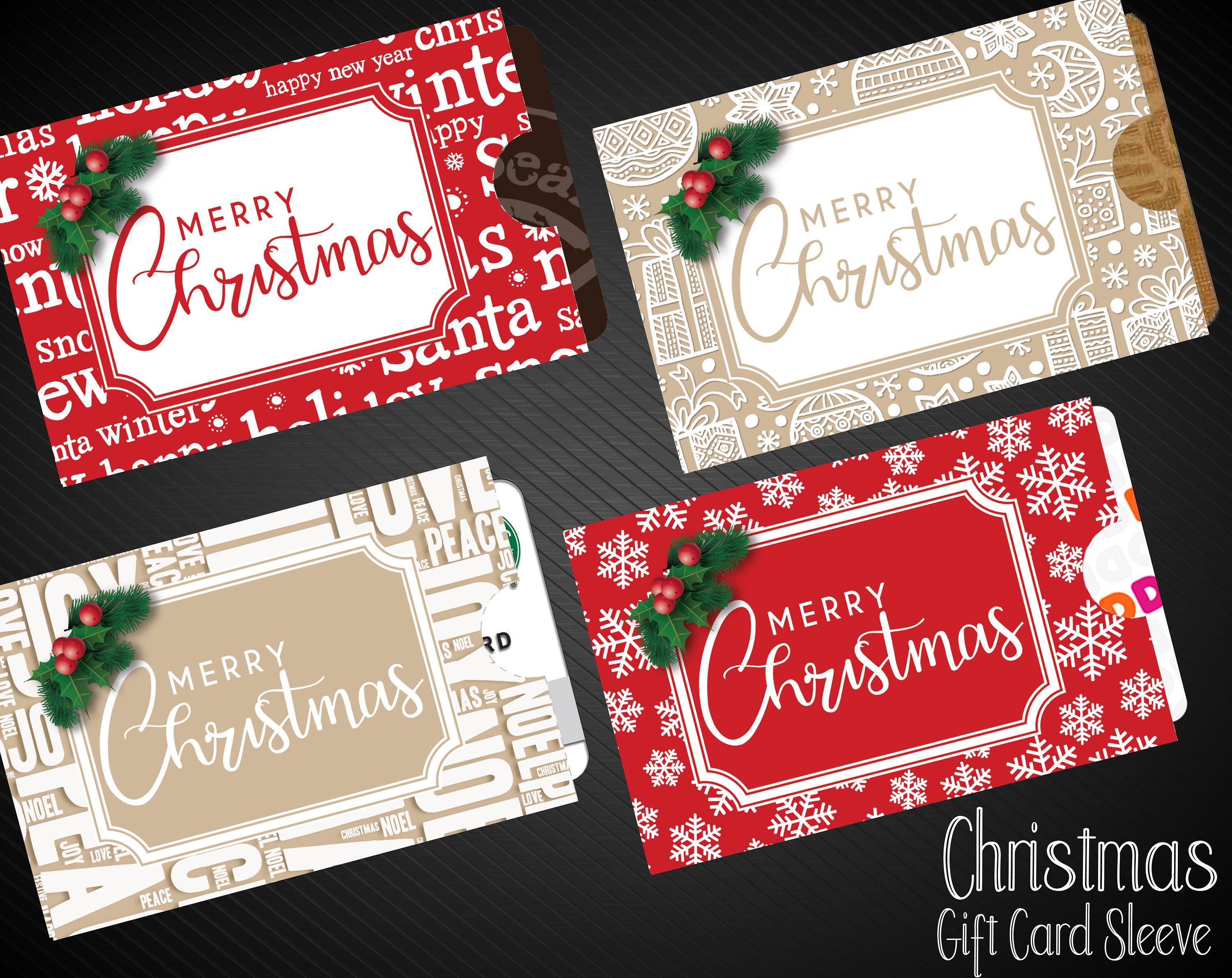 Printable CHRISTMAS Gift Card Sleeve / Envelope. Merry Etsy