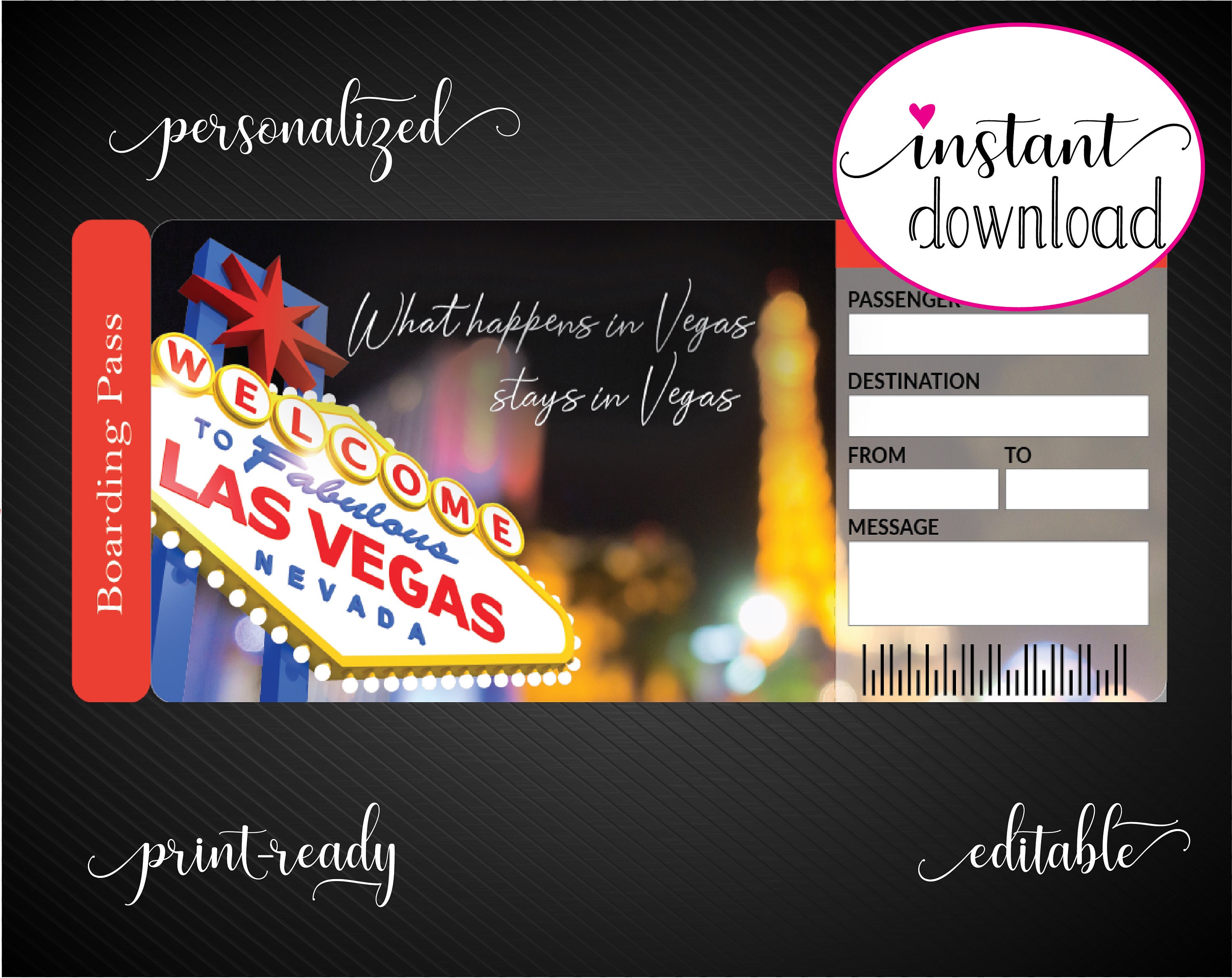 Printable LAS VEGAS Surprise Trip Gift Ticket. Boarding Pass. Etsy