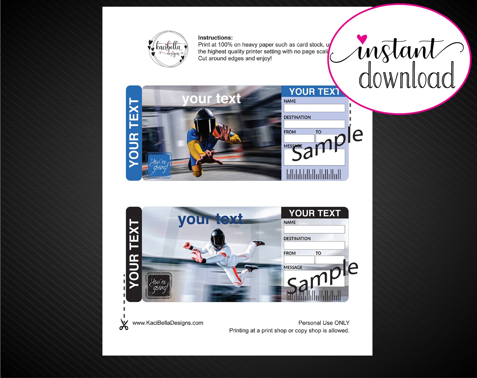 Printable SKY DIVING Or IFLY Surprise Gift Reveal Ticket Etsy