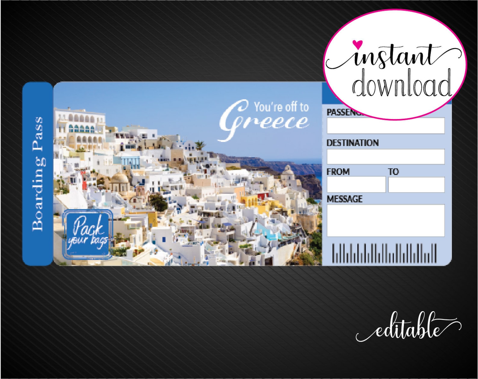 Printable GREECE Surprise Trip Gift Ticket. Boarding Pass. Etsy France