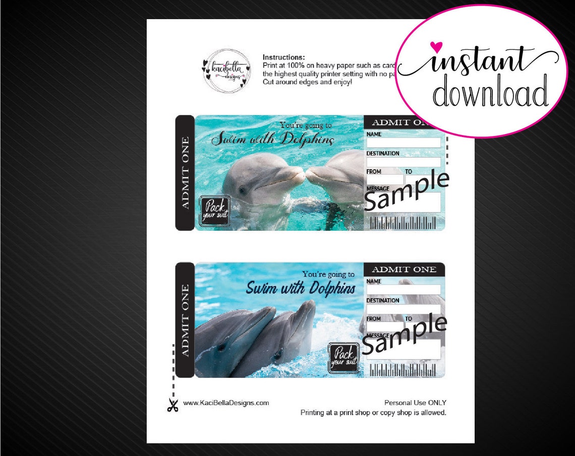 Printable SWIM With DOLPHINS Surprise Trip Tickets. Vacation - Etsy