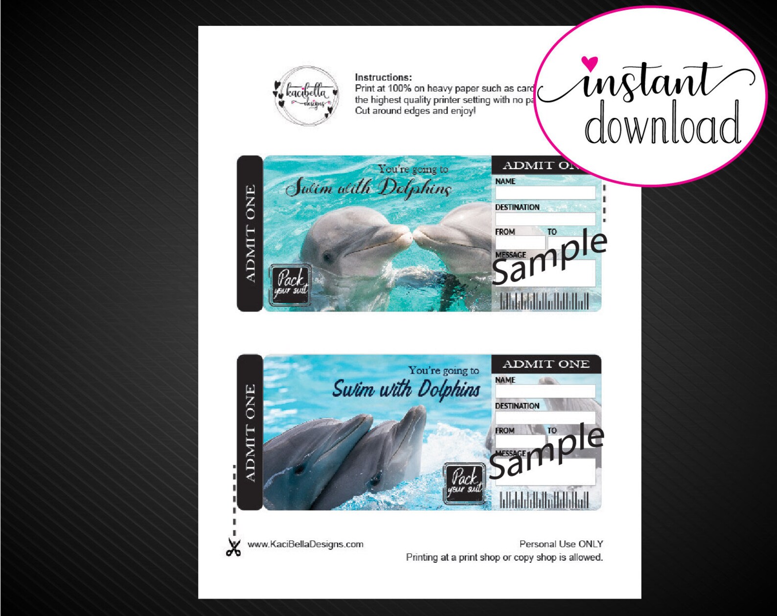 Printable SWIM With DOLPHINS Surprise Trip Tickets. Vacation - Etsy