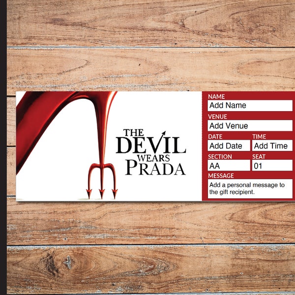 Printable DEVIL Wears PRADA Broadway Surprise Ticket. Editable Musical Theatre Faux Event Admission Souvenir Keepsake. PDF Instant Download.