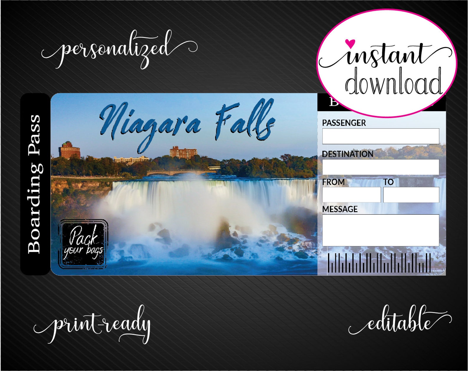 Printable NIAGARA FALLS Surprise Trip Gift Ticket. Boarding | Etsy
