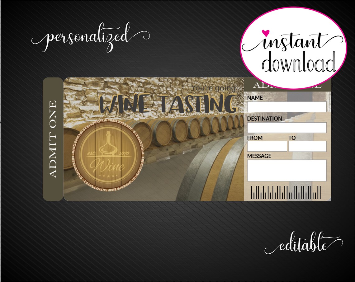 Printable WINE TASTING Surprise Trip Gift Ticket. Boarding Etsy