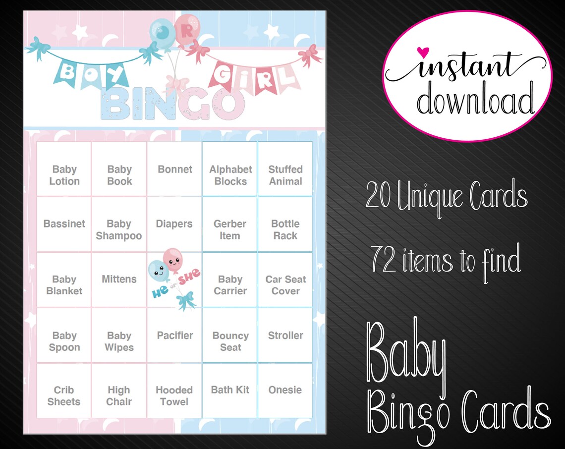 Printable GENDER REVEAL Bingo Game. Baby Shower Bingo. Boy or - Etsy