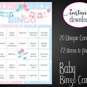 Printable GENDER REVEAL Bingo Game. Baby Shower Bingo. Boy or Girl. He ...