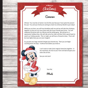 Editable Christmas MINNIE Personalized Letters Announcing Surprise Trip Reveal.  Holiday Gift Reveal. Instant download. Full 8.5" x 11"