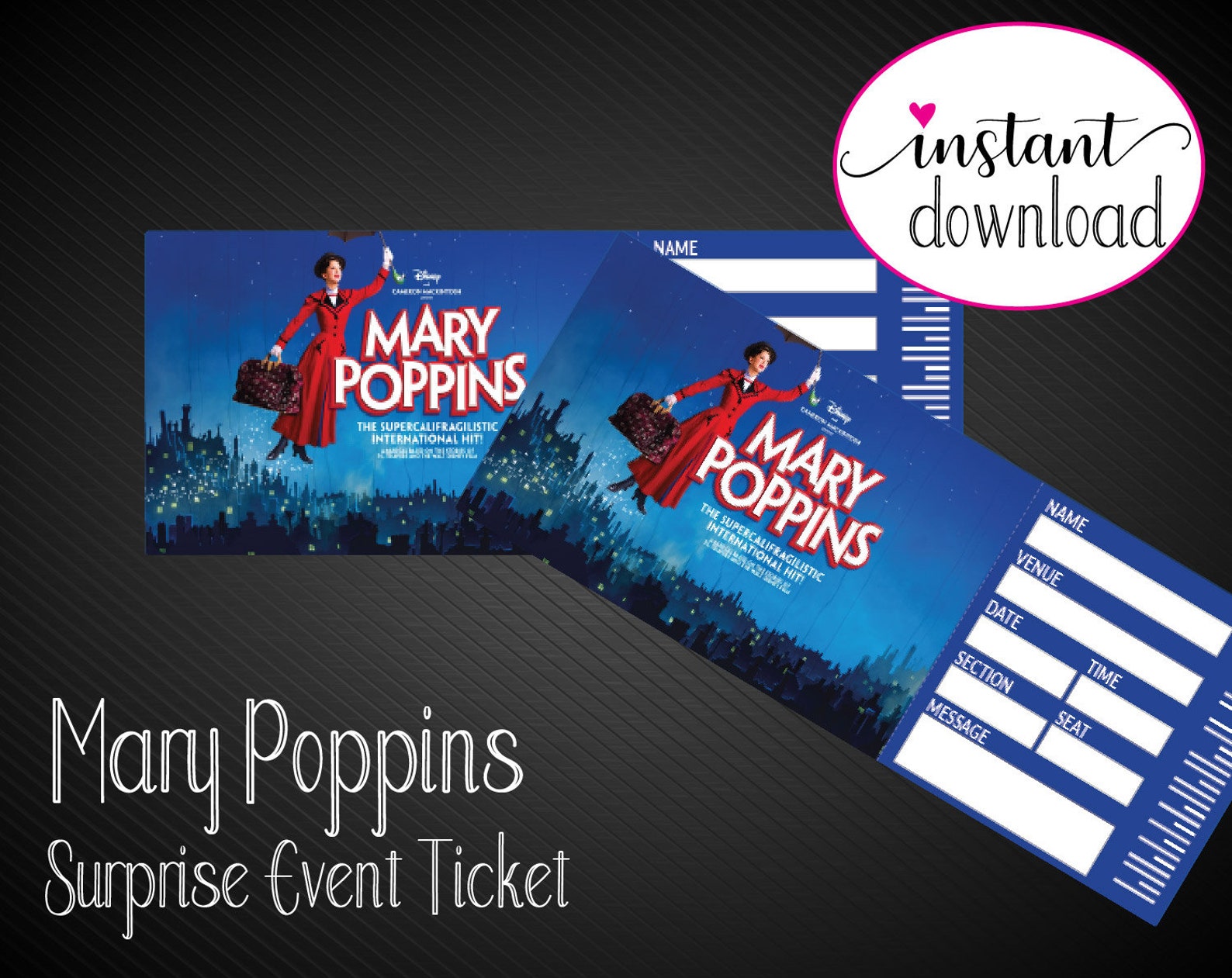 MARY POPPINS Broadway Surprise Ticket. Editable Musical Etsy
