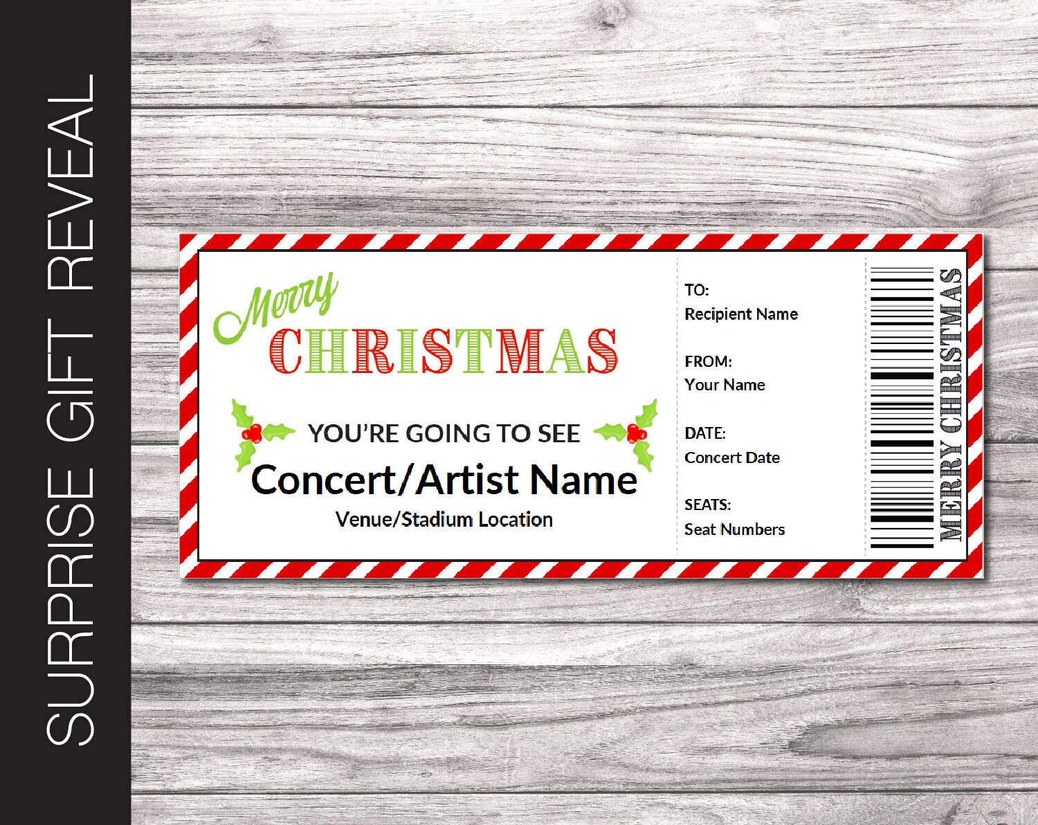 printable christmas surprise concert ticket editable artist etsy