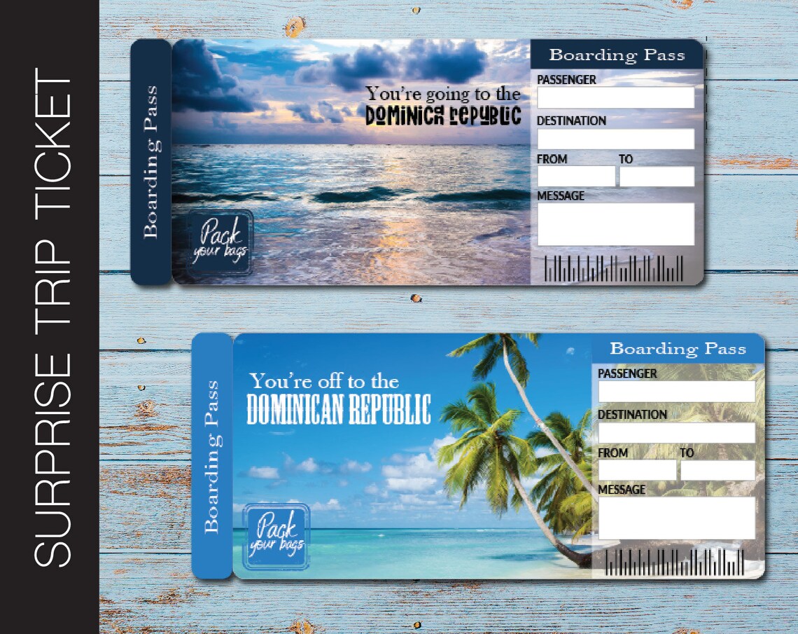 Printable DOMINICAN REPUBLIC Surprise Trip Gift Ticket. Etsy