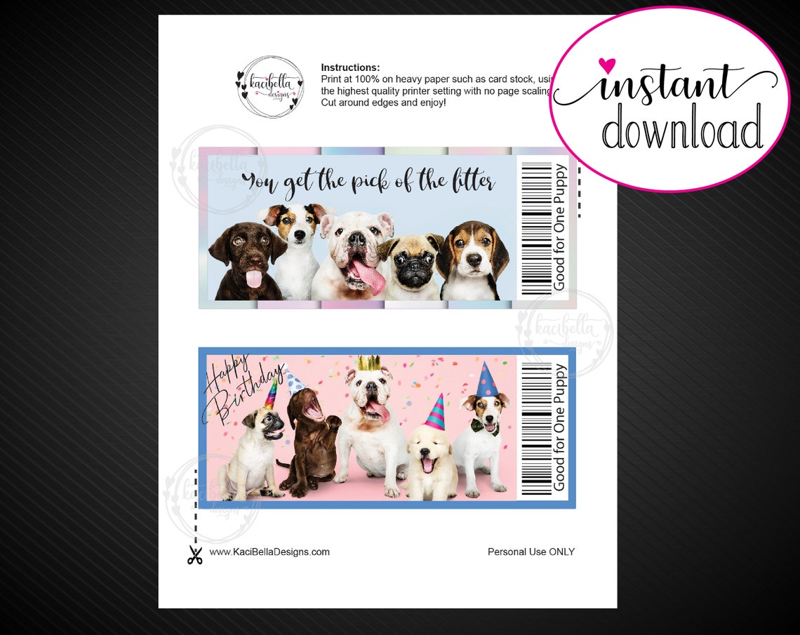 Printable NEW PUPPY / DOG Surprise Gift Reveal Coupon. Instant Etsy