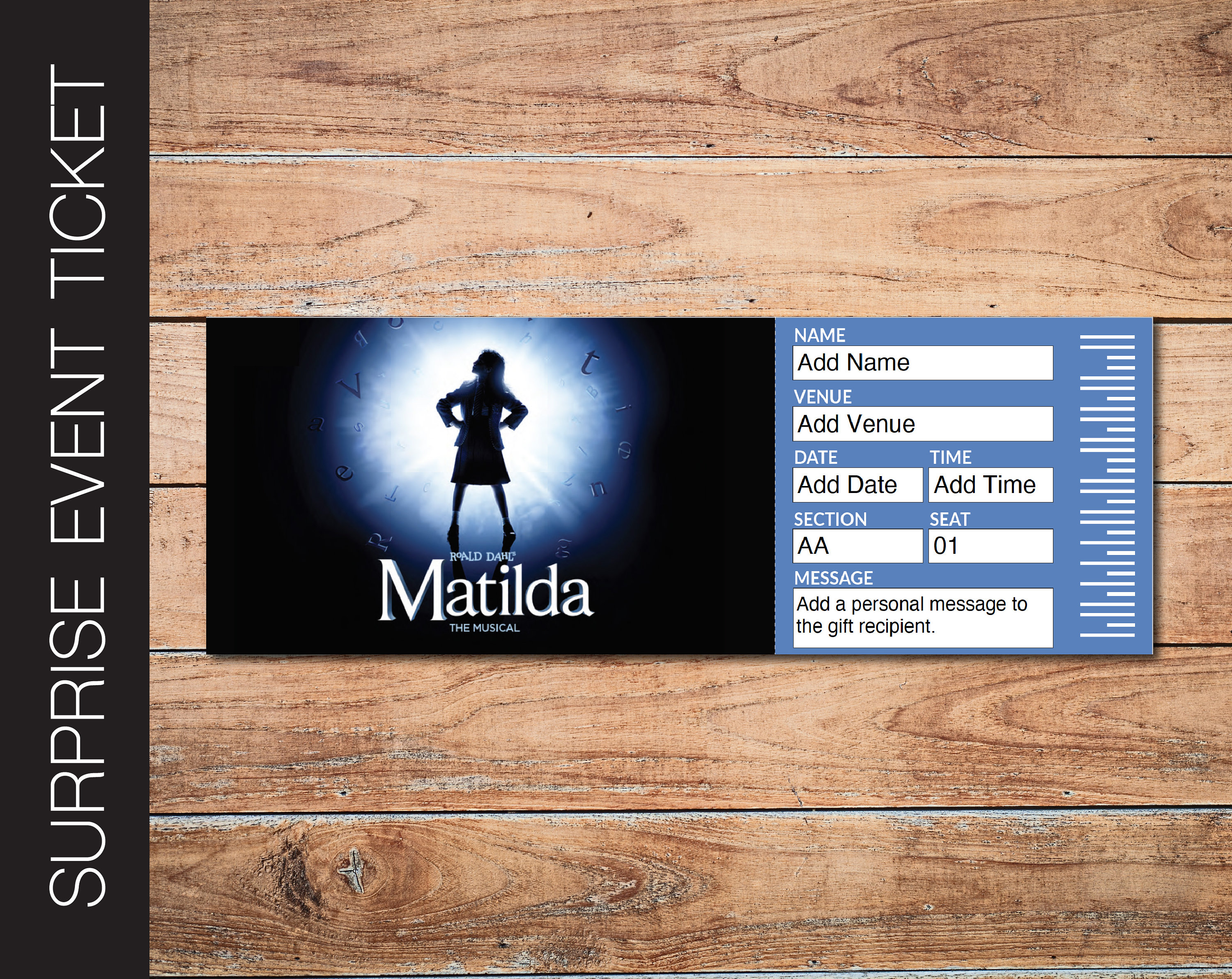 Printable MATILDA Broadway Surprise Ticket. Editable Musical Etsy