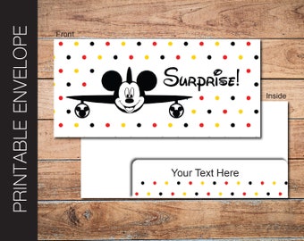 Printable DISNEY Envelope for Surprise Gift Tickets, Vouchers, Boarding Passes and Money. Disney Themed. Digitally Editable Instant Download