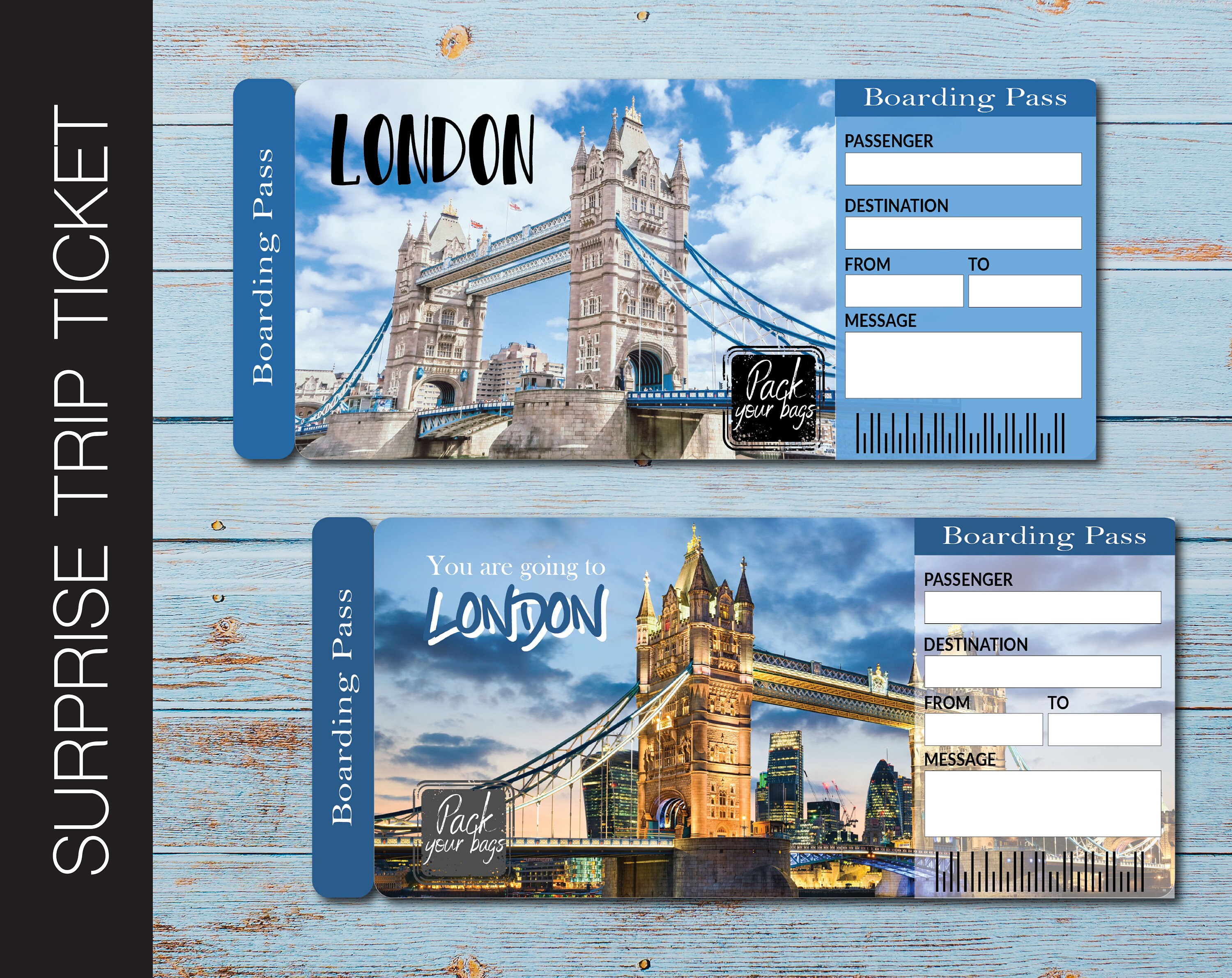 Printable LONDON Surprise Trip Gift Ticket. Boarding Pass. Etsy