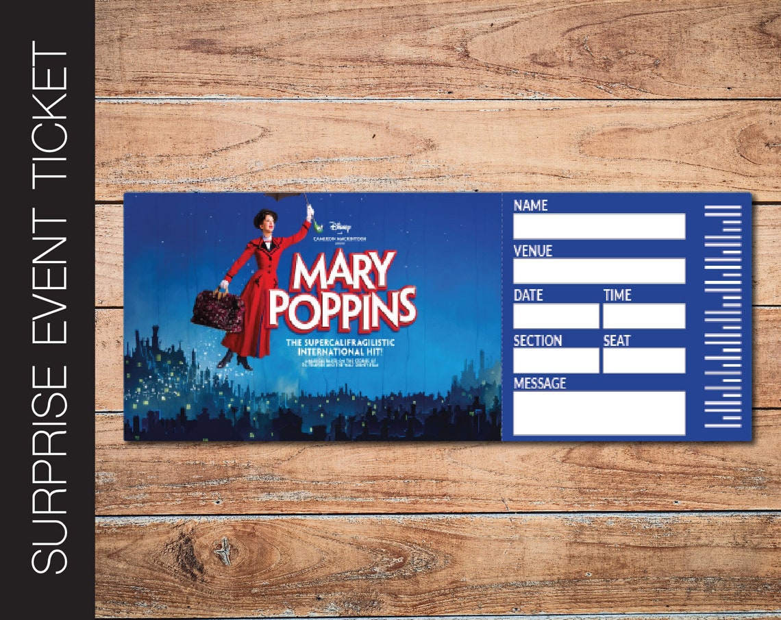 MARY POPPINS Broadway Surprise Ticket. Editable Musical Etsy