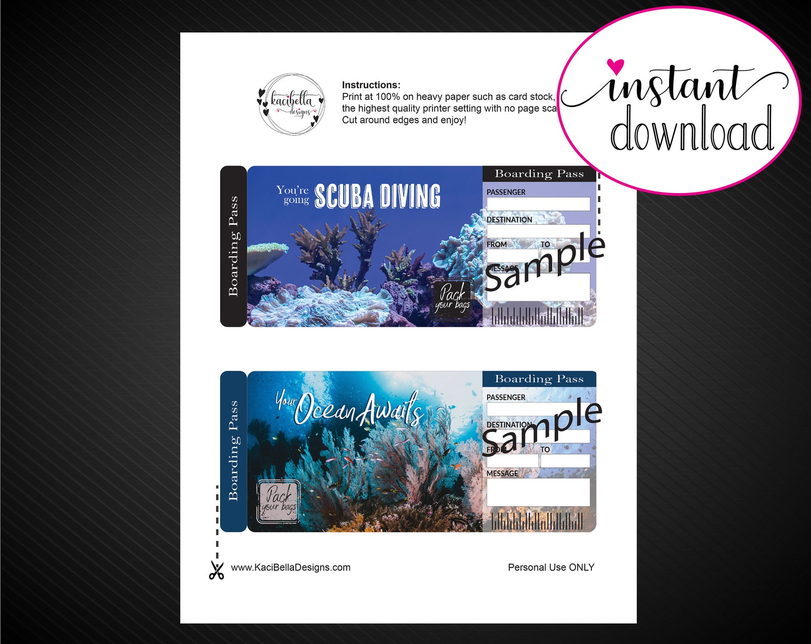 Printable SCUBA DIVING Surprise Trip Gift Ticket. Trip Ticket. Etsy