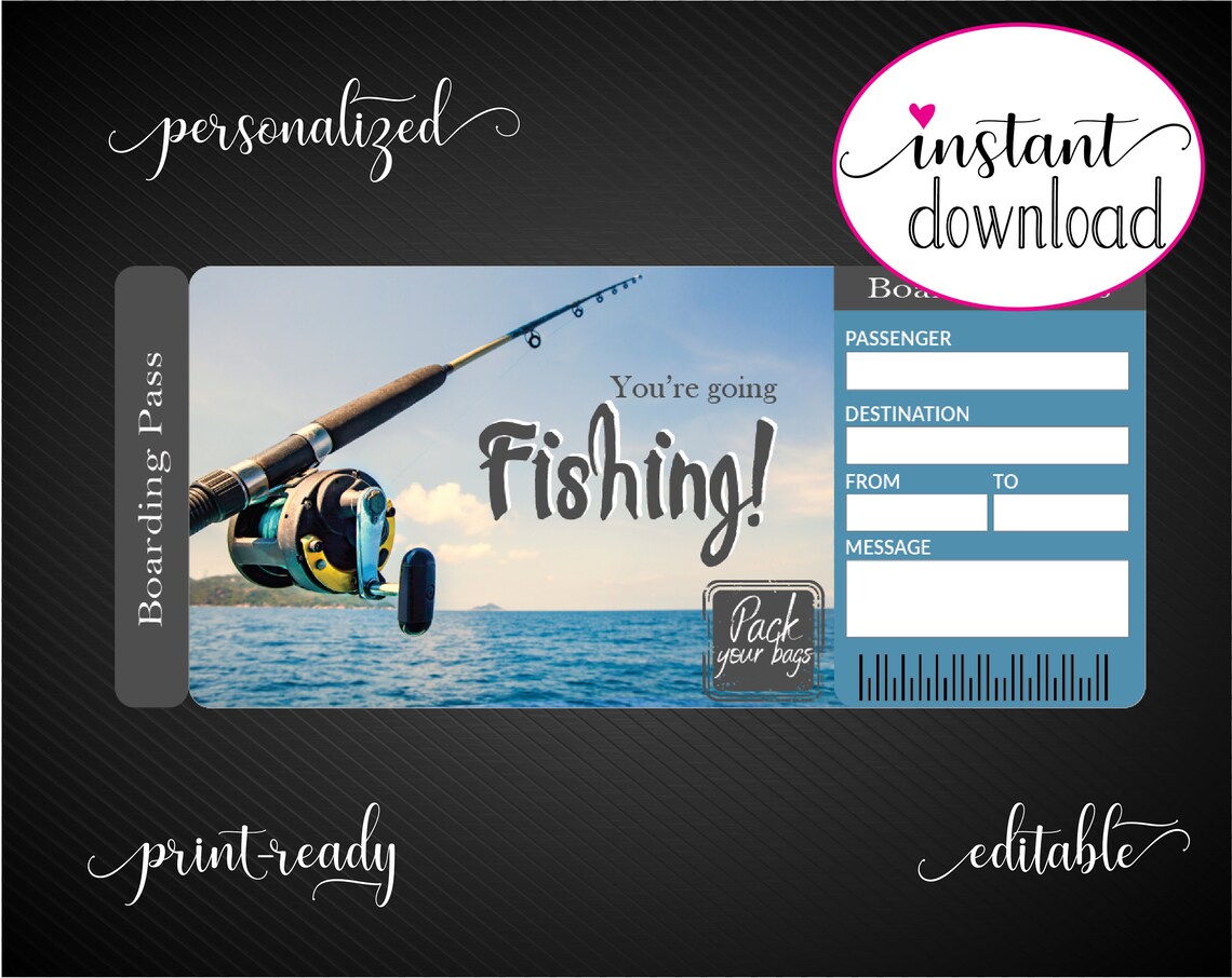 Printable FISHING Surprise Trip Gift Ticket. Boarding Pass. Etsy