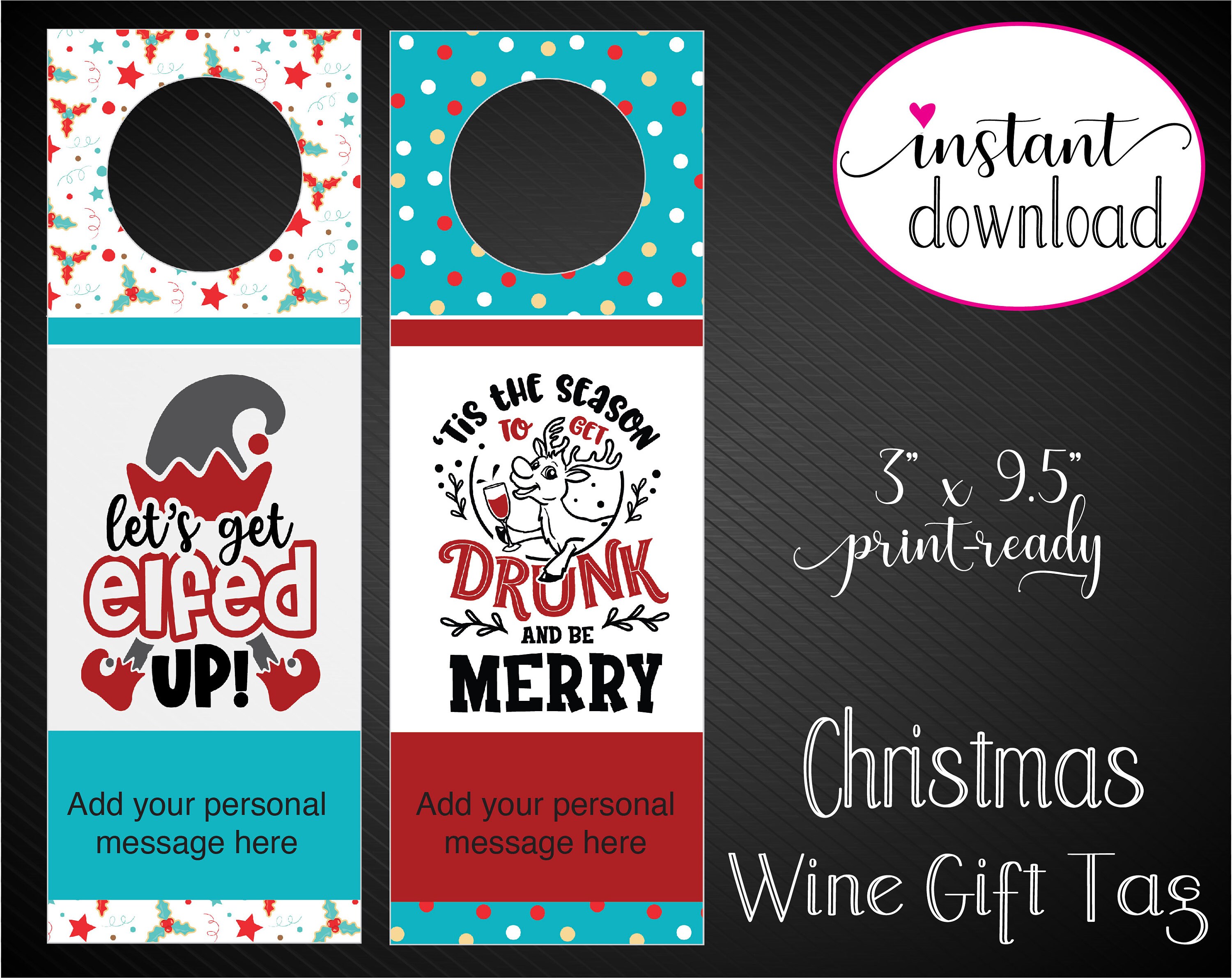 Printable DRUNK CHRISTMAS Wine Gift Tag. Editable 2-sided Wine - Etsy