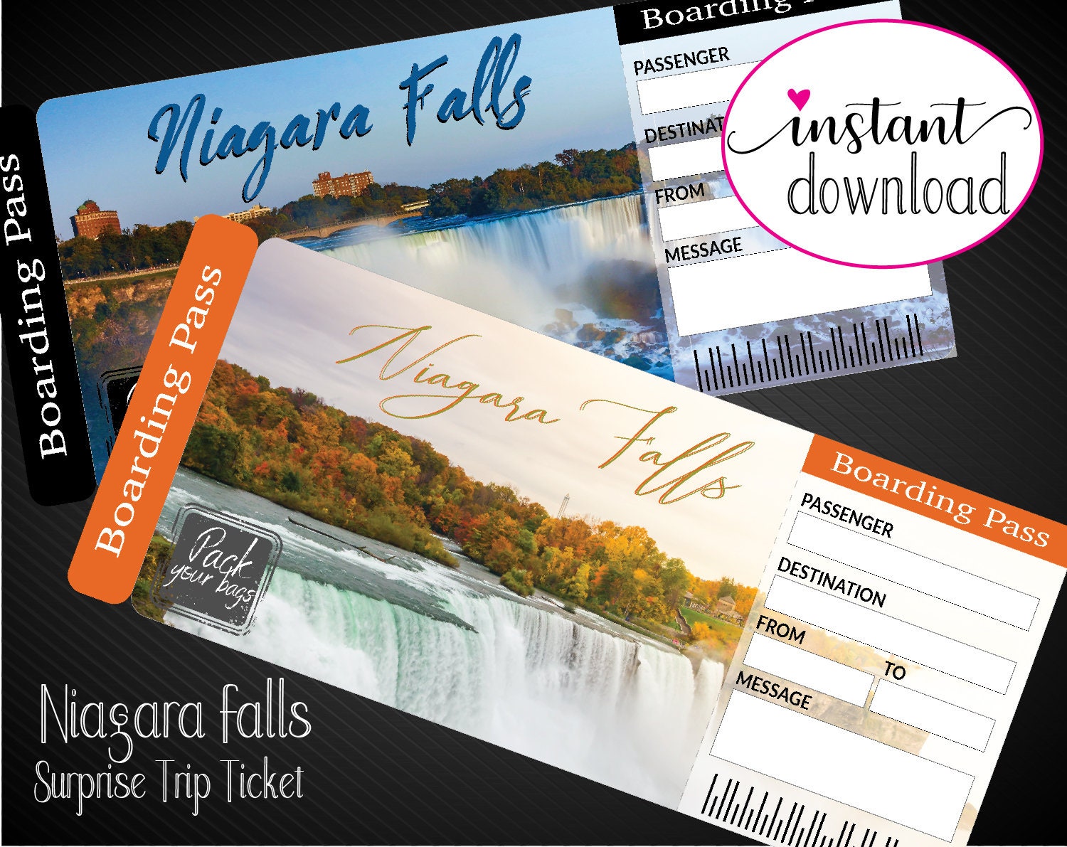 Surprise Trip Gift Ticket. Pack Your Bags for Niagara Falls!