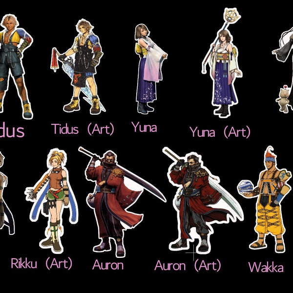 Final Fantasy X Stickers -  Tidus, Yuna, Wakka, Lulu, Rikku, Kimahri,  Auron, Seymour