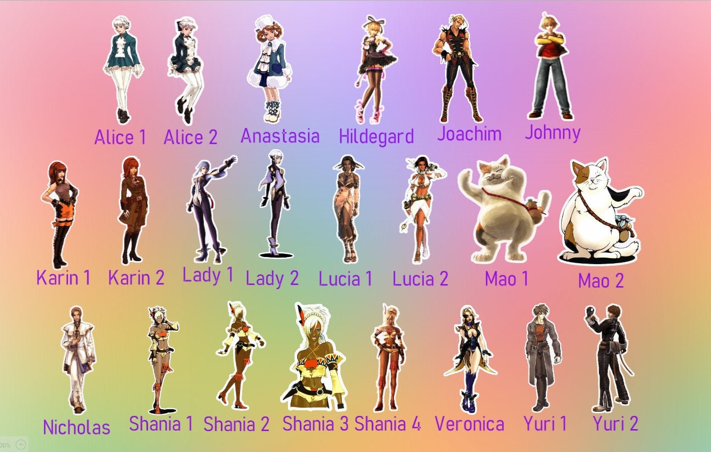 Shadow Hearts Stickers, Yuri, Alice, Karin, Shania, Lucia