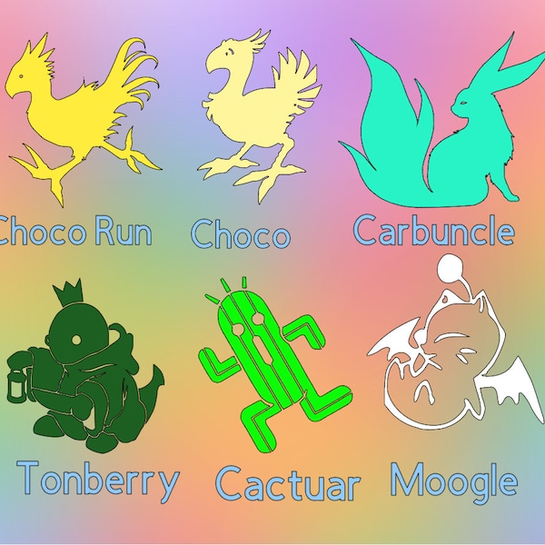 Final Fantasy Tonberry, Cactuar, Moogle, Chocobo, and Carbuncle car decals