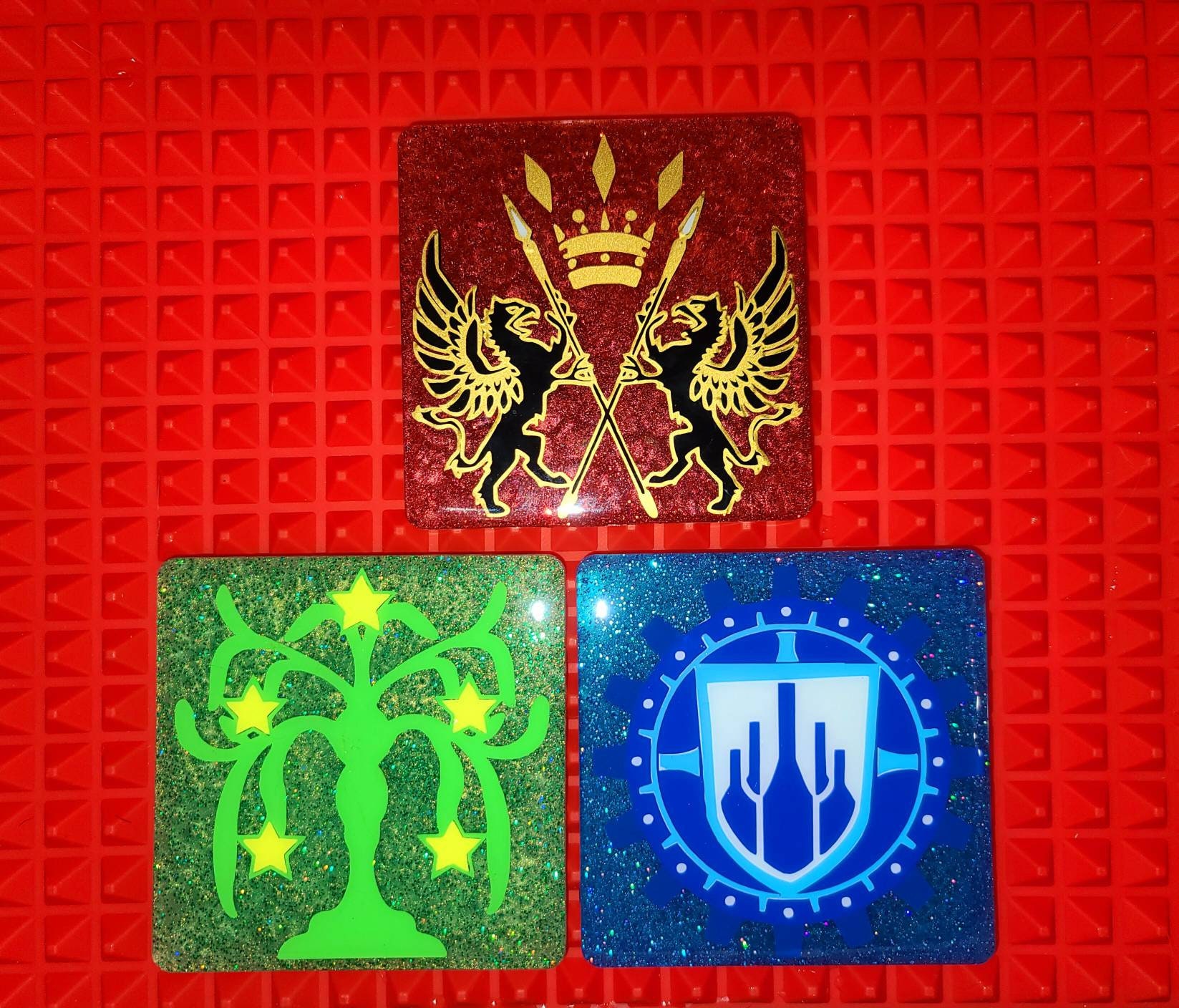 Final Fantasy XI Coasters/magnets. San D'oria, Windurst, and