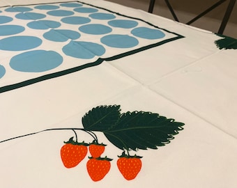 Unique Strawberry Design Tablecloth,  %100 Cotton, Made ln Turkey