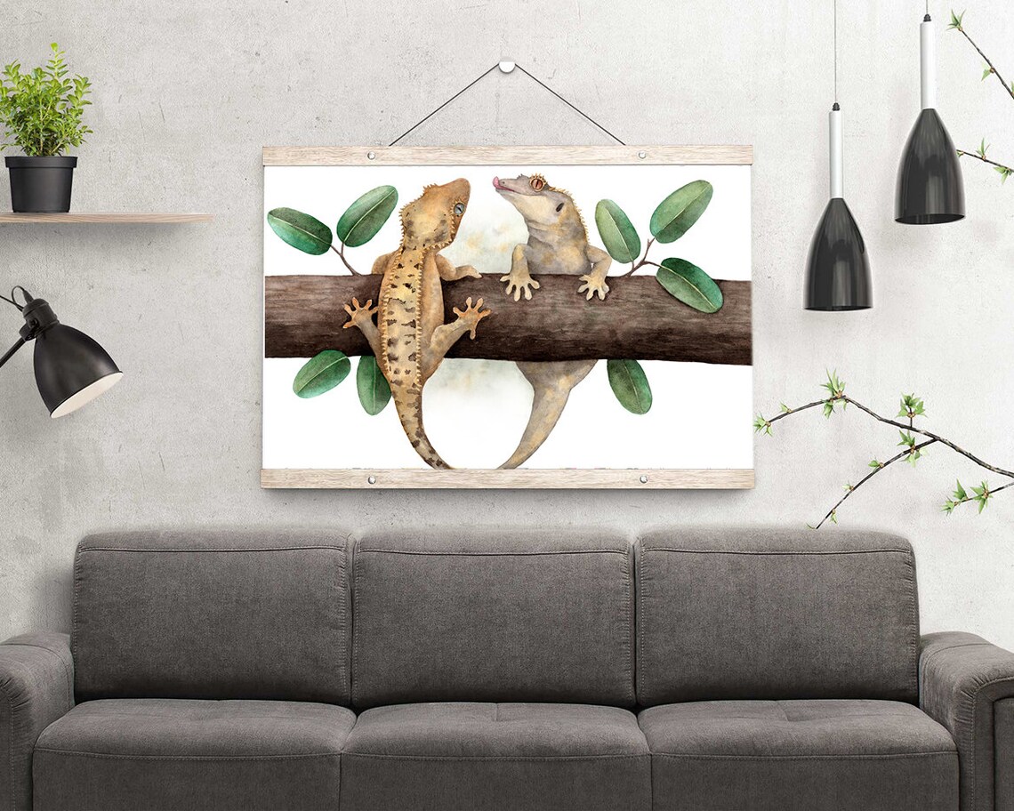 Gecko wall art Reptile poster Crested gecko Reptile decor Etsy