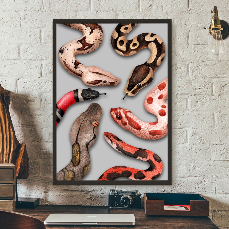 Snake painting Reptile decor Snake wall art Snake poster Etsy