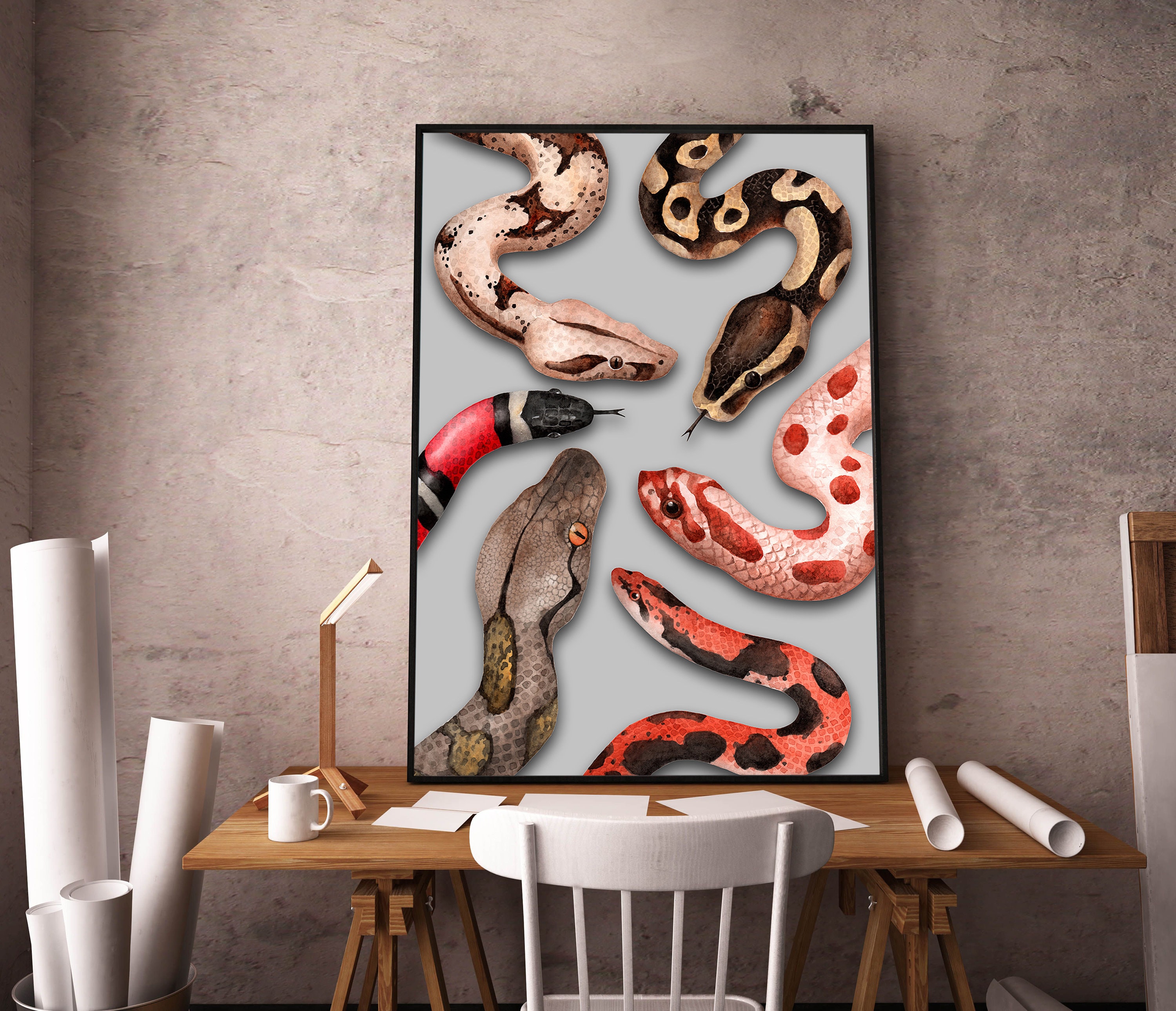 Snake painting Reptile decor Snake wall art Snake poster Etsy