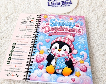 Snowy Daydreams Penguin Notebook, A5 Lined Journal, Kawaii Winter Stationery, Spiral Writing Pad