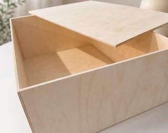 Wood Storage Box with Removable Lid — Minimal Wooden Keepsake Crate, Natural Finish